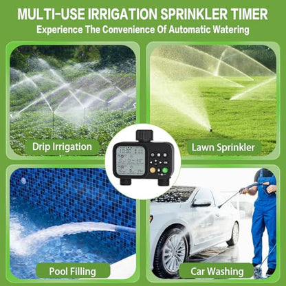 Sprinkler Timer 2 Outlets, Programmable Water Hose Timer with Rain Delay/Manual/Automatic Watering System, Outdoor Digital Automatic Irrigation for Garden Yard Lawn with Large Display(Black)