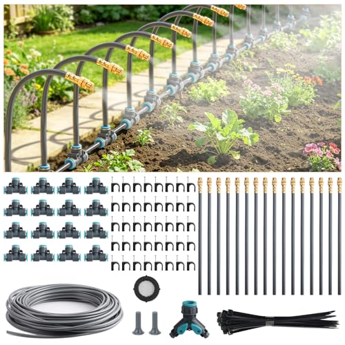 100FT 1/4" Quick-Connect Drip Irrigation System Kit, Automatic Garden Watering System with 16 Pcs Adjustable Spray Nozzles for Garden, Greenhouse, Yard, Lawn - size: 100FT