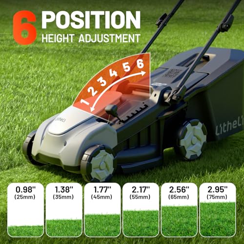 Litheli Electric Lawn Mower Cordless,Grass Cutter Machine for 3200 Sq. Ft, Brushless Motor, 16 in Cutting Width, 6 Level Cutting Height, 2 * 5.0 Ah Batteries and Charger, 2-in-1 Mulch/Bag - color: Black