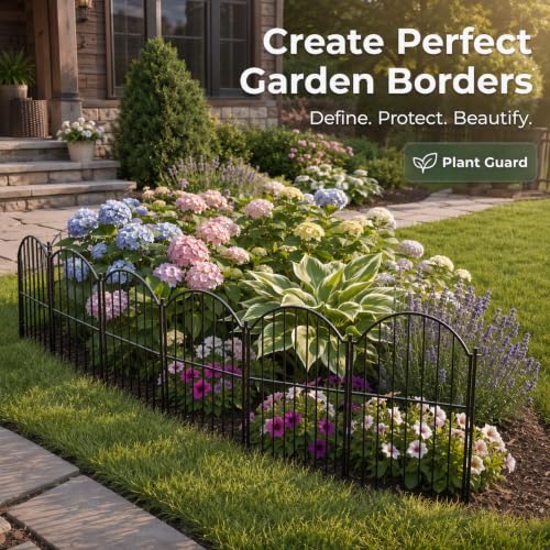 Decorative Metal Garden Fence, 48in(H) No-Dig Flower Bed Border, 24ft(L) - size: 48in(H)x29in(L) 10 Panels