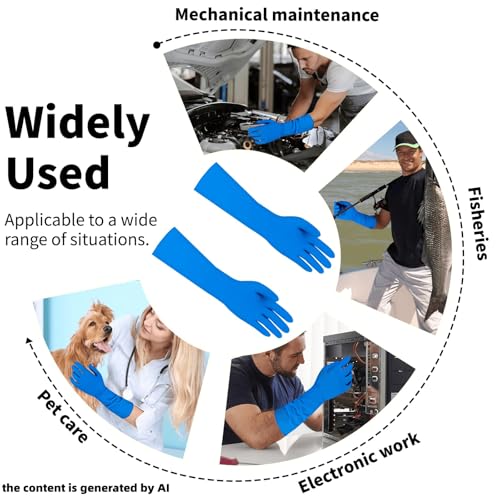 Long Sleeve 15inch Durable Nitrile Disposable Gloves Blue 30PCS - color: Blue, size: Small