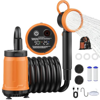 Portable Camping Shower Pump, 8000mAh, LED Display