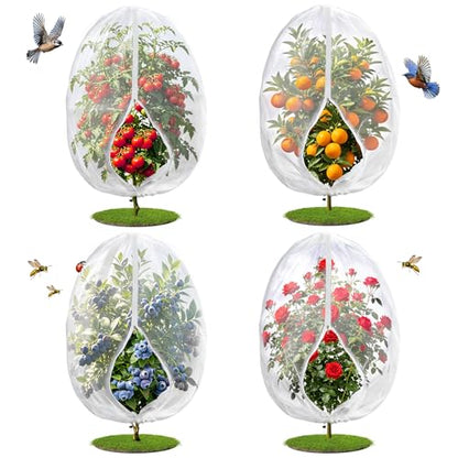 4PCS 2.7Ft × 3.3Ft Fruit Tree Netting with Zipper and Drawstring, 60 Mesh Thickened Garden Bird Netting for Blueberry Bushes, Fruits, Vegetables, Insect Bird Barrier Mesh Protective Cover - size: 2.7Ft × 3.3Ft