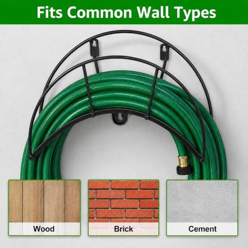 Heavy Duty Metal Garden Hose Holder Wall Mount – Outdoor Hose Hanger, Water Hose Holder, Garden Hose Rack, Beam Hose Rack, Extension Cord Holder Wall Mount (BLACK) - size: 8.27in