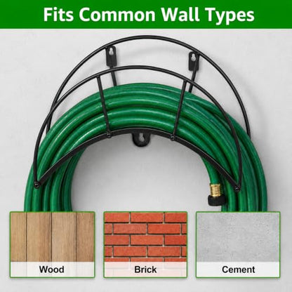 Heavy Duty Metal Garden Hose Holder Wall Mount – Outdoor Hose Hanger, Water Hose Holder, Garden Hose Rack, Beam Hose Rack, Extension Cord Holder Wall Mount (BLACK) - size: 8.27in