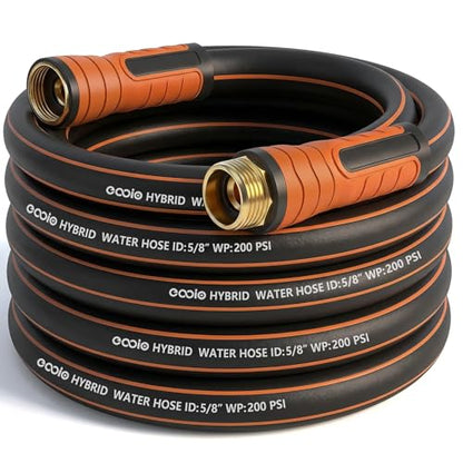 Garden Hose 25 ft x 5/8", Heavy Duty Water Hose, Flexible and Durable, Kink Resistant Lightweight Hybrid Hose, Leakproof Yard Hose with Male to Female Fittings - color: Black, size: 25ft