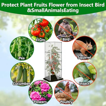 2 Pcs Garden Bird Netting for Square Plant Cage, 59" x 18" x 18" Tomato Cage Garden Net Cover with Zipper, Tomato Trellis Insect Bird Barrier Protection Mesh for Vertical Climbing Plants Vegetables - color: 2 Pcs