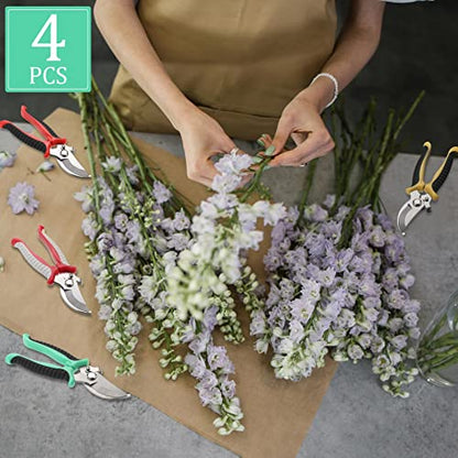 Lothee 4 Pcs Garden Pruning Shears Bypass Blade, Green, Yellow, Gray, Red