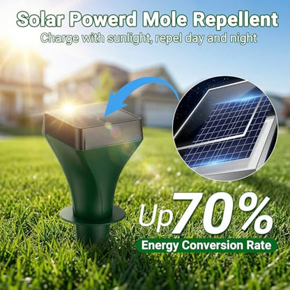 Mole Repellent Solar Powered, 8 Pack Gopher Repellent Ultrasonic for Lawns, IP65 Waterproof Mole Deterrent for Yard, Outdoor Pest Control for Groundhog, Vole, Armadillo, Chipmunk, Snake