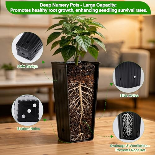 50PCS Tree Pots - 7.9" H x 3.9" W Tall Nursery Pots for Plants Indoor or Outdoor Gardening, Tall Planters with Drainage Holes - size: 7.9" H x 3.9" W