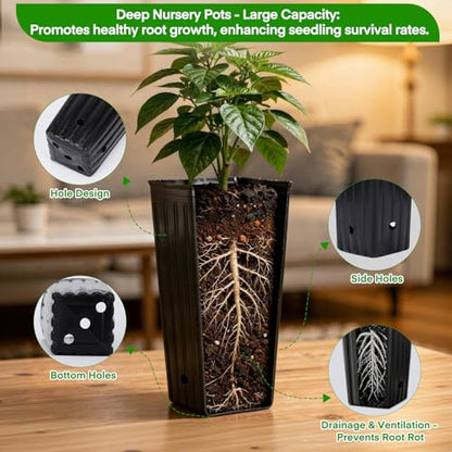 50PCS Tree Pots - 7.9" H x 3.9" W Tall Nursery Pots for Plants Indoor or Outdoor Gardening, Tall Planters with Drainage Holes - size: 7.9" H x 3.9" W