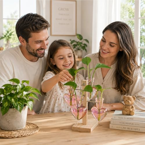 Nacome Plant Terrarium Propagation Stations: Pink Vase with Wooden Stand - color: Pink
