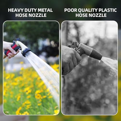 Metal Garden Hose Nozzle with 8 Spray Patterns & Thumb Control - color: Red Black