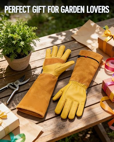 WORKPRO Gardening Gloves, Long Leather Garden Gloves for Women & Men