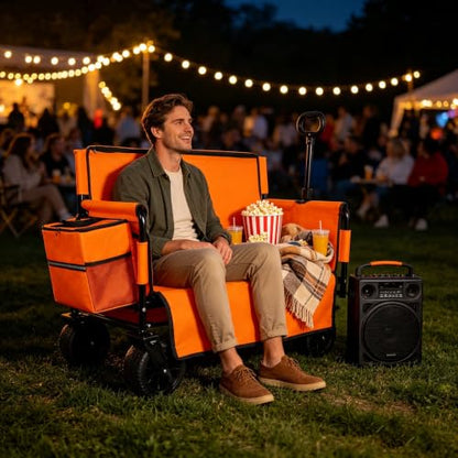 Collapsible Beach Wagon Cart - with Bench Seat & Ice Pack 500 lbs - color: Orange, size: 7"