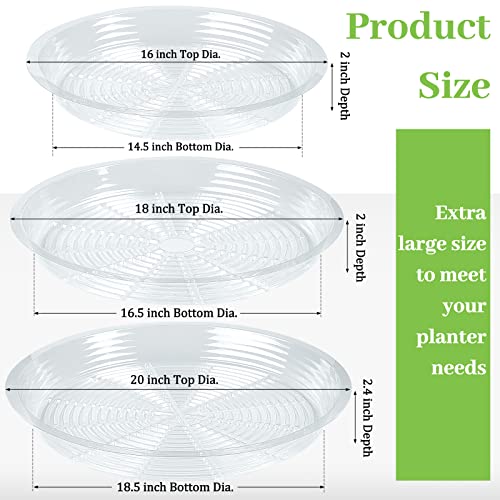 Shellwei 18 Pieces 16" 18" 20" Plant Saucers Clear Durable Plant Saucer Plastic Plants Saucers for Indoors Outdoors Clear Flower Pot Drip Trays Plants Garden Pot Saucer Trays - size: 16 Inch, 18 Inch, 20 Inch
