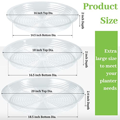 Shellwei 18 Pieces 16" 18" 20" Plant Saucers Clear Durable Plant Saucer Plastic Plants Saucers for Indoors Outdoors Clear Flower Pot Drip Trays Plants Garden Pot Saucer Trays - size: 16 Inch, 18 Inch, 20 Inch