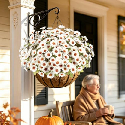 Fake Mums Artificial Fall Flowers for Outdoors Silk Daisy Bulk - color: White