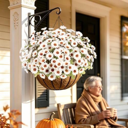 12 PCS Artificial Mums for Outdoors, UV Resistant Fake Fall Flowers - color: White
