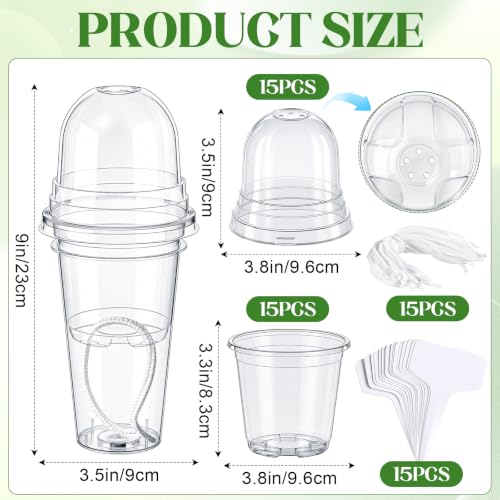 15 Pack 3.5" Self Watering Propagation Pots Clear, Plain Cup - size: 3.5"