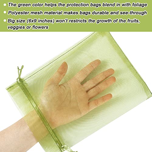 HRX Package 100pcs Mesh Fruit Protection Bags 6x9 in for Gardeners (Green) - size: 6x9 inches