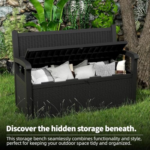 PatioZen 80 Gallon Storage Bench Deck Box, Black - color: Black, size: 80 Gallon