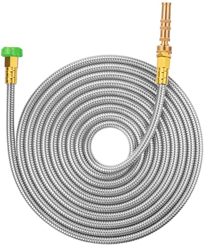 UNCO- Stainless Steel Metal Hose with 4 Function Brass Nozzle, 25 ft, No Kink, Metal Garden Hose