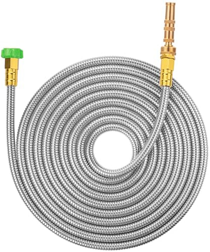 UNCO- Stainless Steel Metal Hose with 4 Function Brass Nozzle, 25 ft, No Kink, Metal Garden Hose