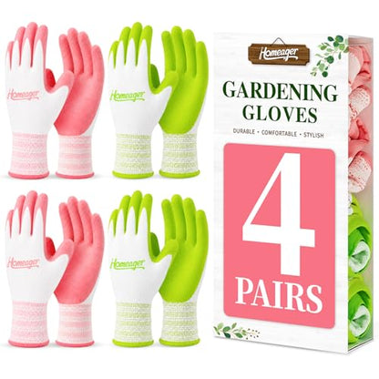 Gardening Gloves Women, Rubber-Coated Gloves for Gardening, Yard Work Glove - color: Medium (Pack of 4)
