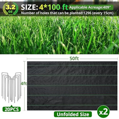 GOTGELIF Weed Barrier Fabric 4x100ft Heavy Duty, Ground Cover with 20 Pegs - size: 3.2oz-4ftx100ft with 20 pegs