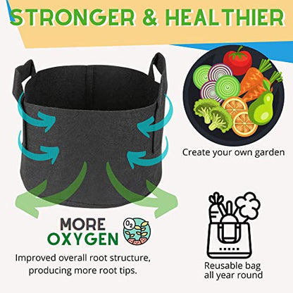 247Garden 5-Pack 40-Gallon Aeration Fabric Pot/Plant Grow Bag w/Handles (260 GSM, Black, 17H x 26.5D) - color: Black, size: 40 Gallon
