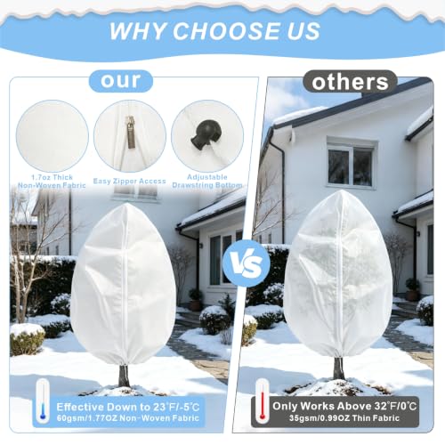 8 Pack 3 Sizes Plant Covers Freeze Protection w Zipper & Drawstring, White - color: White