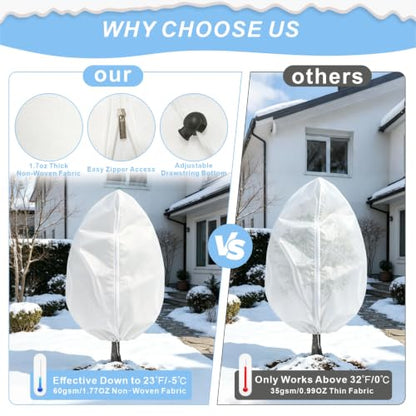 8 Pack 3 Sizes Plant Covers Freeze Protection w Zipper & Drawstring, White - color: White