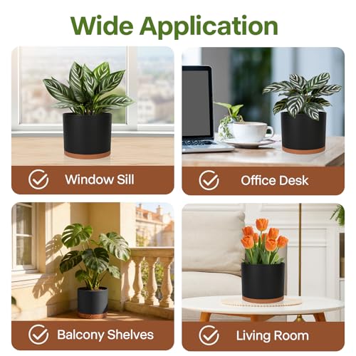 GARDIFE 3 Pack Cylinder Planter Set 10/9/8 Inch White Indoor Plant Pots - color: Black-brown