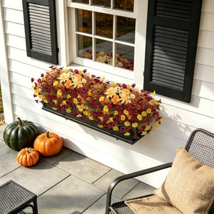Hrobek Fall Artificial Mums Flowers for Outdoor UV Resistant Fake Plants - color: Orange Yellow Brown