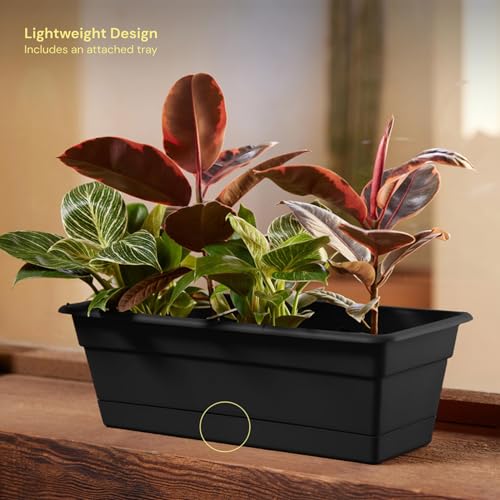 Bloem Dura Cotta 18" Plastic Window Box Planter with Saucer, Black - color: Black, size: 18"