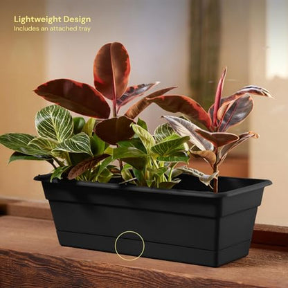 Bloem Dura Cotta 18" Plastic Window Box Planter with Saucer, Black - color: Black, size: 18"
