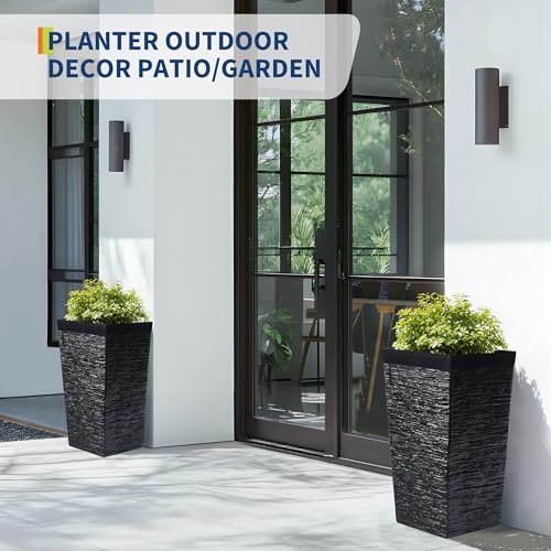 Tall Outdoor Planters Set of 2, 22.5'' Planters for Outdoor Plants - color: Black