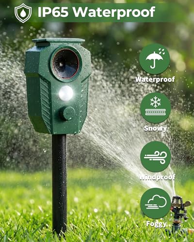 Solar Ultrasonic Deer Repellent 4-Pack, Motion Sensor, Waterproof Outdoor