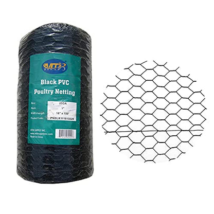 PVC Hexagonal Poultry Netting Chicken Wire 18" x150' x 1" Mesh 20GA Black - size: 18"x150'-1" 20GA