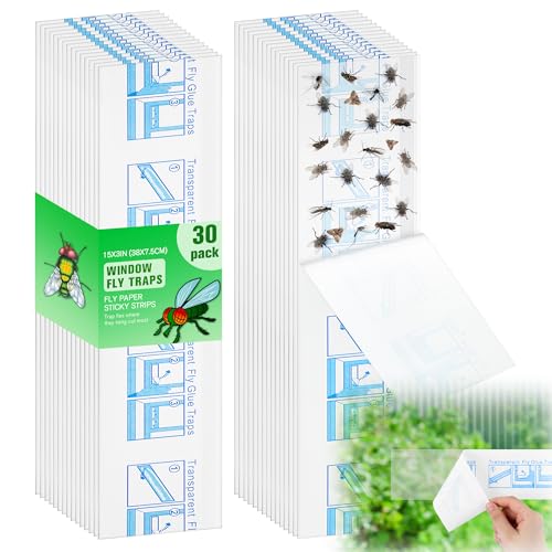 30 Pack XL Window Fly Traps for Indoors, Sticky Fly Traps (Clear, 15"×3") - size: 15"×3", style: Clear