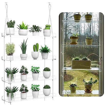 2-Pack Hanging Clear Plant Shelves for Windows, 16 Inch per Tier - size: 2 Pack-4 Tier