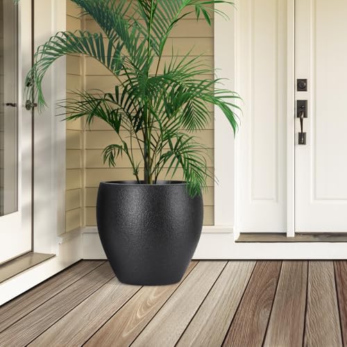 YNNICO 17.5/14.8/12.2 inch Large Flower Pots Plastic Planter with Drainage - color: Black