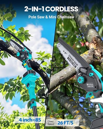 Electric Pole Saws for Tree Trimming, Brushless Mini Chainsaw - color: Azure Blue