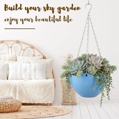 Zopeal 16 Pack Self Watering Hanging Planters 8 Inch Garden Flower Plant Pot Container with Drainer and Chain Round Hanging Pot Plant Basket for Indoor Outdoor Plants(Blue) - color: Blue