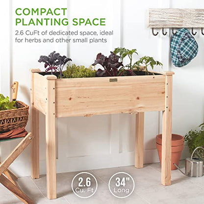 Best Choice Products 34x18x30in Raised Garden Bed, Elevated Wood Planter Box Stand for Kids, Backyard, Patio, Balcony w/Bed Liner, 150lb Capacity - Natural - color: Natural