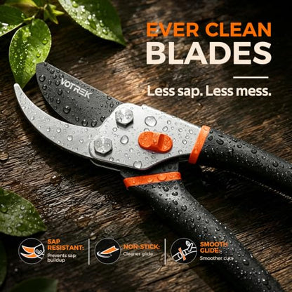 8.5" Bypass Pruning Shears, Jam-Proof Spring Clippers for branches - color: Sunset Orange