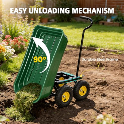 NORTHSKY Garden Dump Cart Wagon 600 Lbs,Heavy Duty Yard Wheelbarrow - color: Garden Green