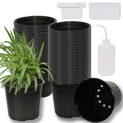60-Pack 2 Gallon Flexible Plastic Plant Pots with 50Pcs Plant Labels,Thickened Soft Seed Starting Container for Indoor Outdoor Plants, Seedlings, Vegetables, Succulents and Cuttings - size: 2 Gallon