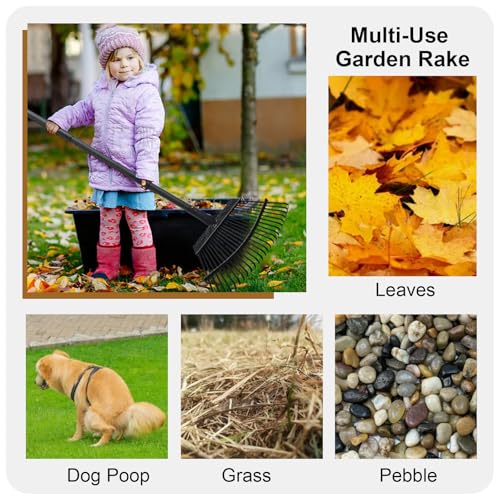 Rake for Leaves, 25 Metal Tines Wide Leaf Rake, 60'' Leaf Rakes for Lawns with Adjustable Steel Handle for Camping Flower Beds Mulch Shrub, Black - style: 25 Tines Rake